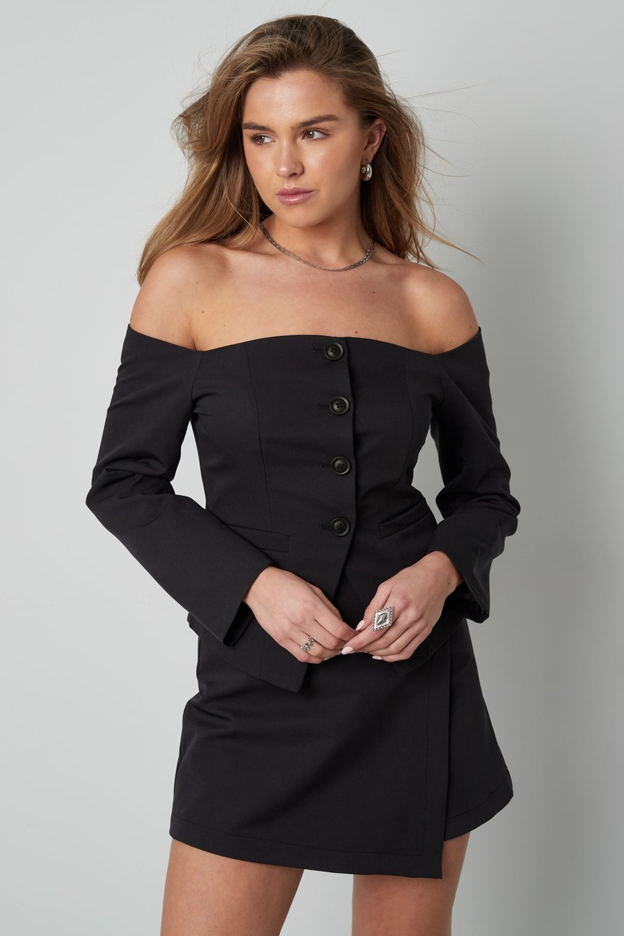 Off shoulder blazer top - Green Picture2